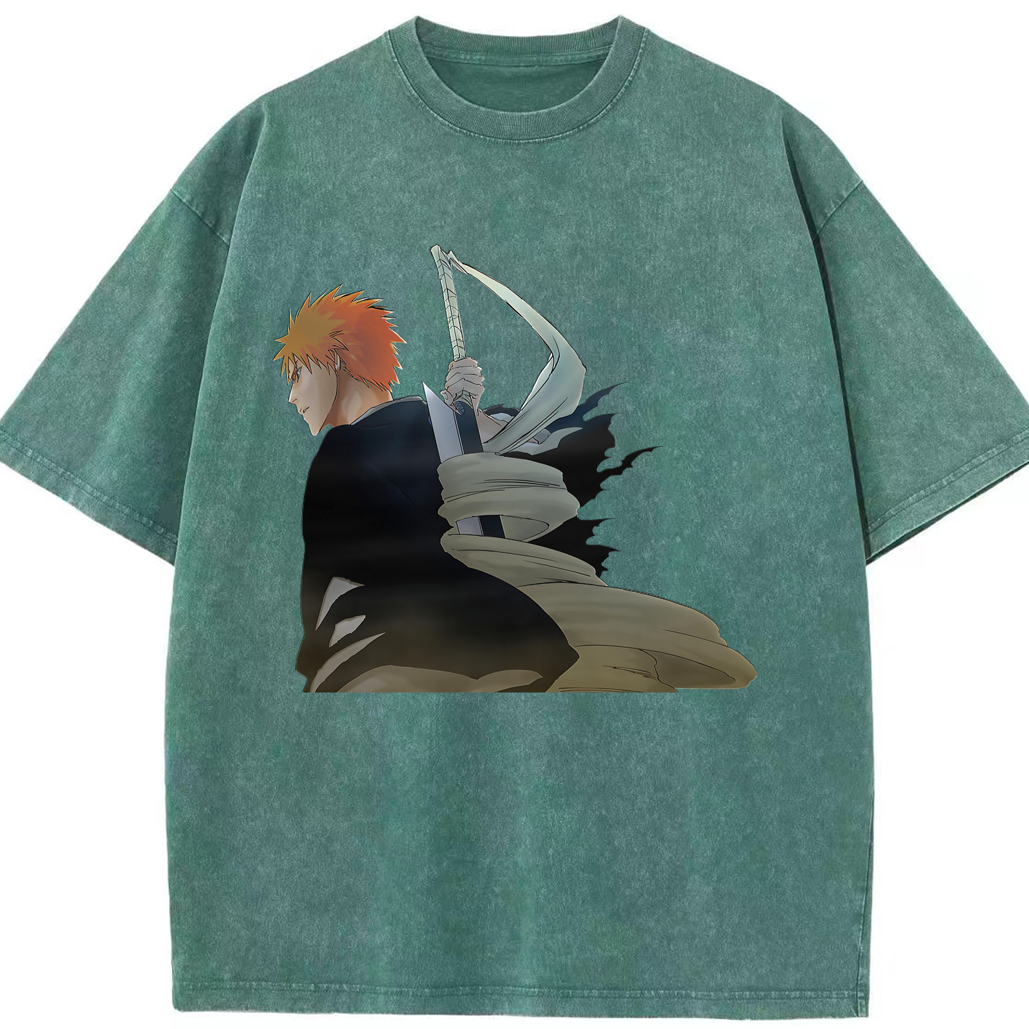 （画像用） ブリーチ 黒崎一護（くろさき いちご）BLEACH Kurosaki Ichigo 綿100% ヴィンテージ風 半袖Tシャツ（フロントプリント）